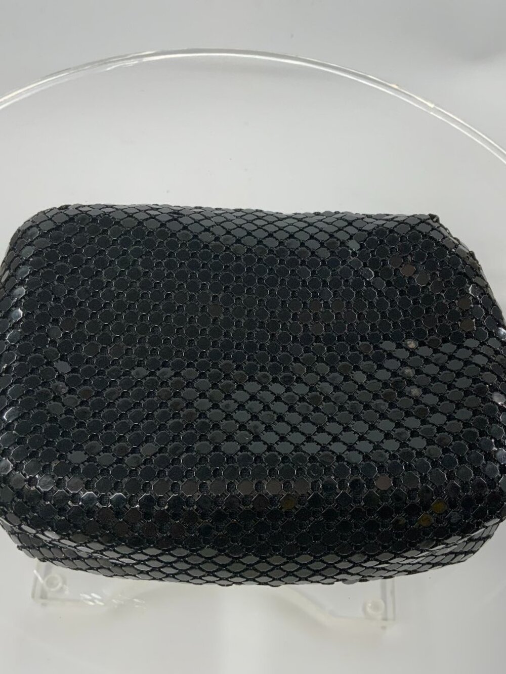 Vintage Black Metal Mesh Sequin Zip Clutch Cosmetic Bag